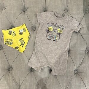 Hurley Heather Gray Baby Romper and Matching Bandana Bib